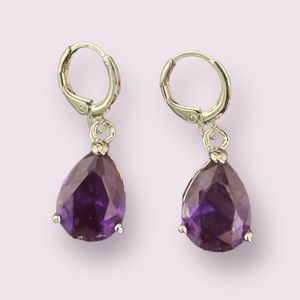 Purple Stone Teardrop Shaped Earrings
